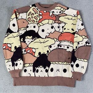 Abi Toads x Steady Hands Sweater Womens XL  XXL Brown Mushroom Mushling Pullover